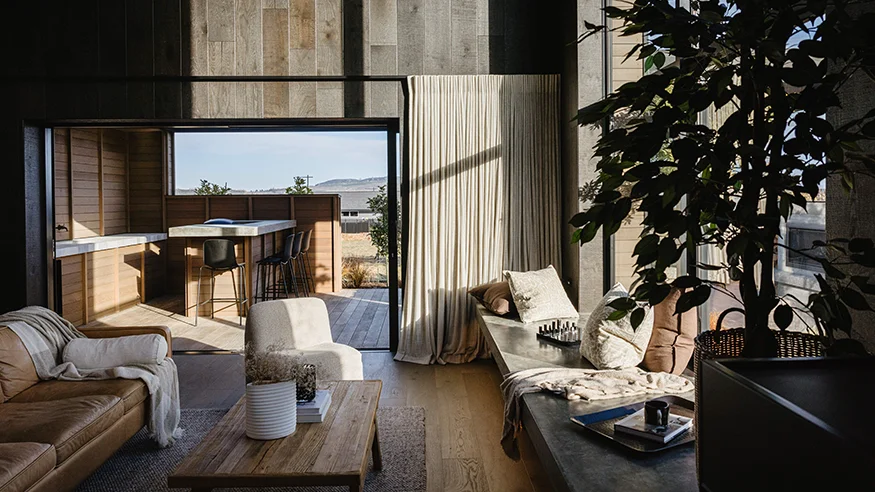 The living room of Design Builders’ new build by Lake Taupō.