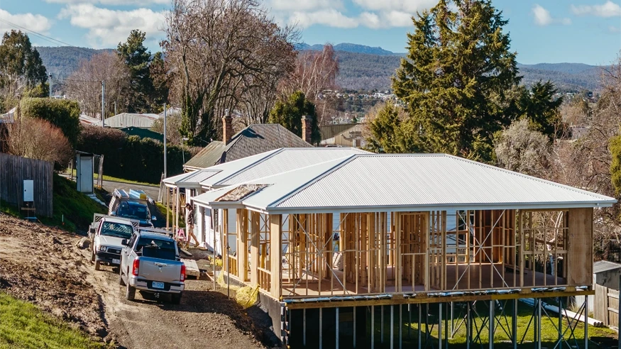A house mid-construction, one of Gee Electrical’s projects.