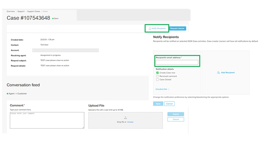mySchneider notify recipients user interface.