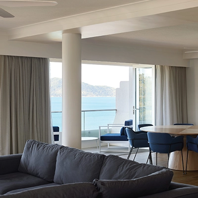 A hotel room at the Reef View Hotel.