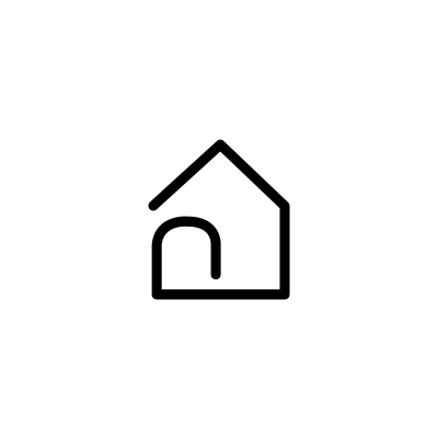 Black outline icon of a house with a curved central door.