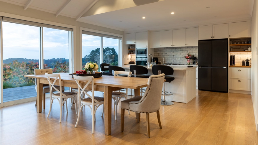 An interior shot of Chris and Chantelle French’s dining room post-renovation.