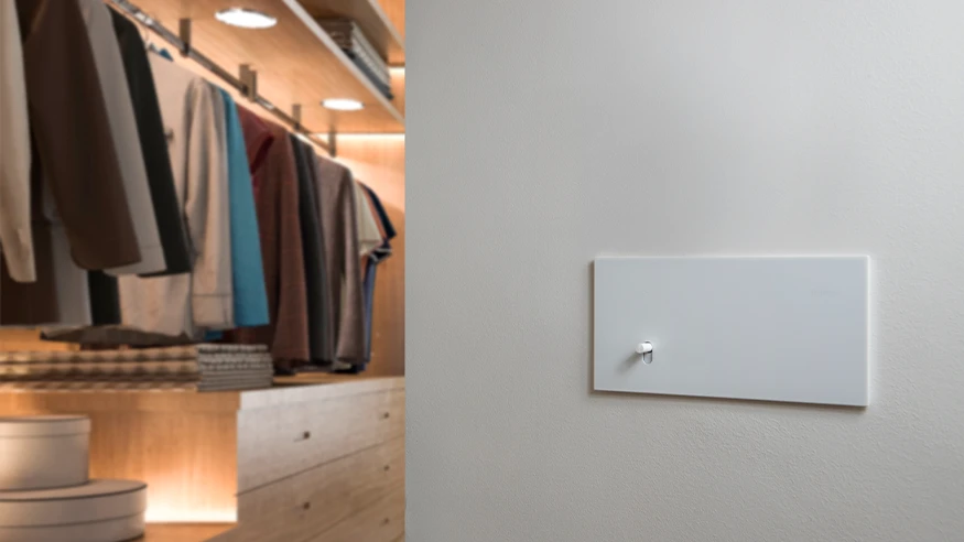 A Solis T Series switch in White Ceramic installed in Brad and Tess’ home.