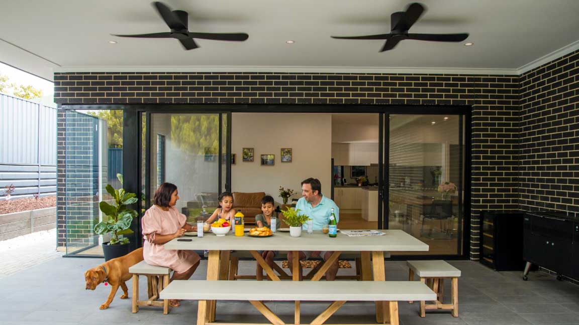 Family in outdoor dining