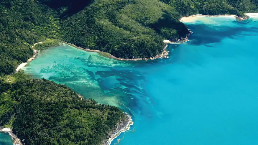 Panoramic view of a beach at Hamilton Island.