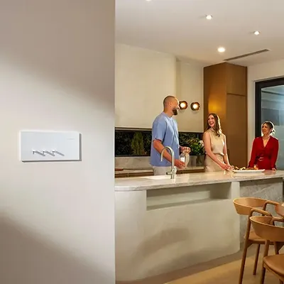 A kitchen with Clipsal Solis Collection installed, featured in Clipsal’s Regent Homes Solis case study.