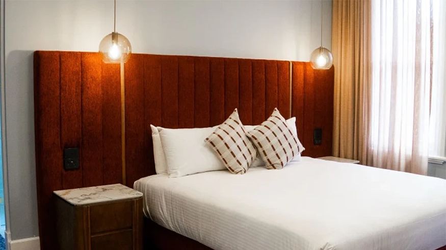 A hotel room in the refurbished Kincraig Hotel, fitted with a Clipsal Iconic switch.