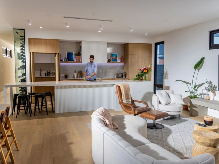 A modern living room in a Clipsal show home.