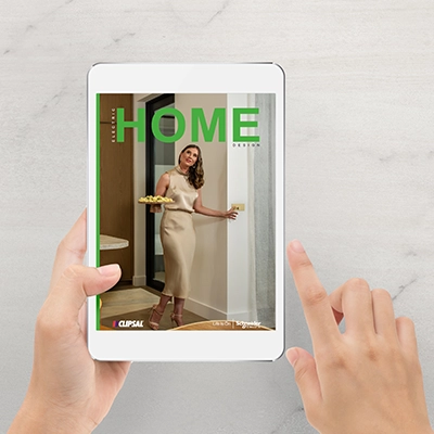 A copy of Clipsal's Electric Home Design inspirational magazine on a tablet.
