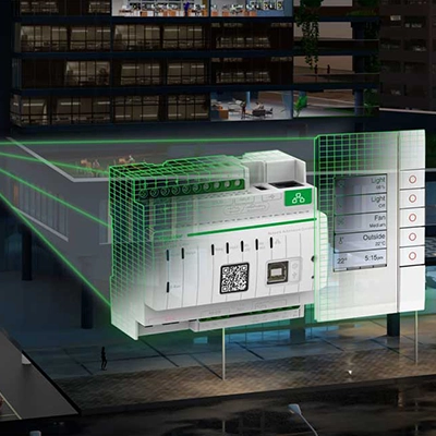 SpaceLogic C-Bus Automation module overlay on building.