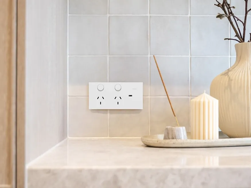 A Clipsal Solis Matte White power outlet.