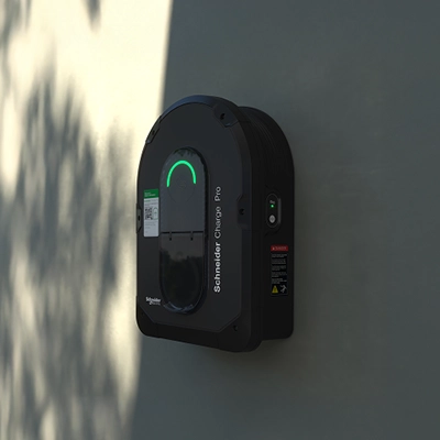 A Schneider Charge Pro EV Charger installed on a wall.
