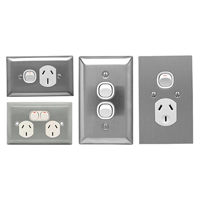 Clipsal Metal Plate switches and sockets.