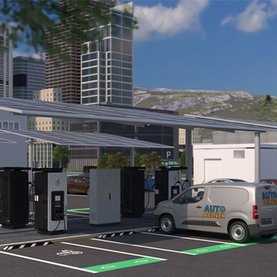 Various cars in car park, charging with Schneider Electric EVlink Pro DC 180 V2