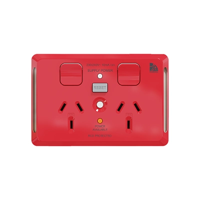 Medilec twin switch socket outlet in red.