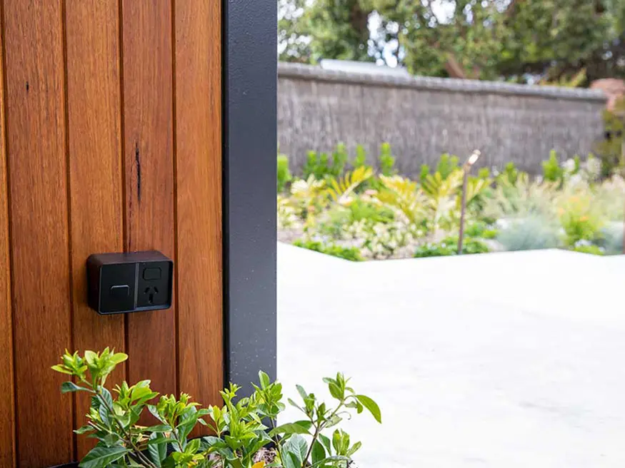 A Clipsal Iconic Outdoor switch installed outdoors.