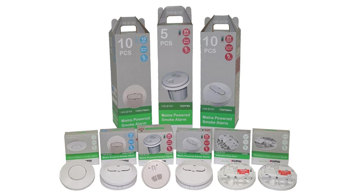 Clipsal Firetek group shot of products and packaging