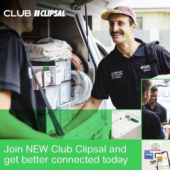 'Club Clipsal electricians at their work van preparing for their work day