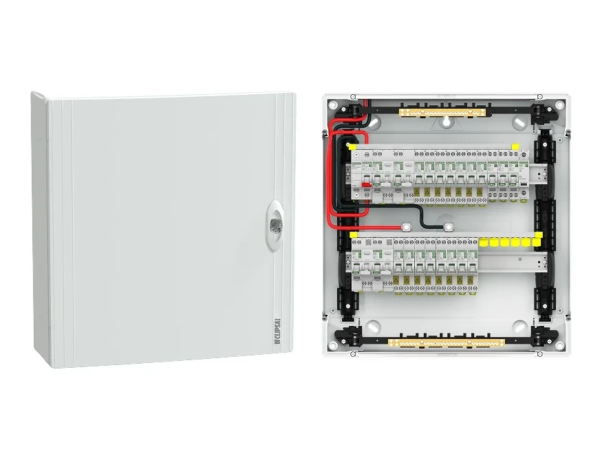The new MAX9 switchboards for homes shown in closed and open configurations.