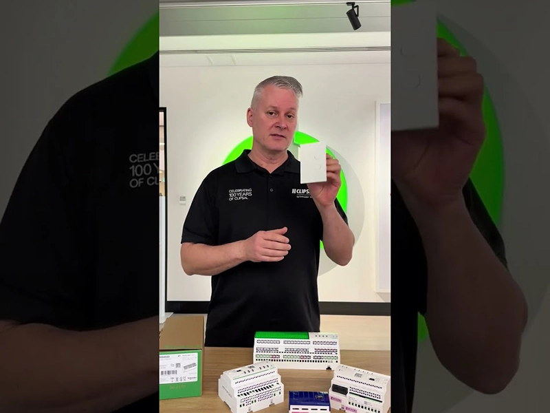 Man doing a demo for SpaceLogic C-Bus product line