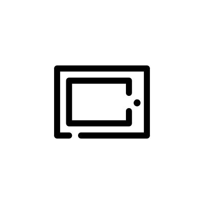 Black icon of a tablet in landscape orientation with rounded corners and a side button.