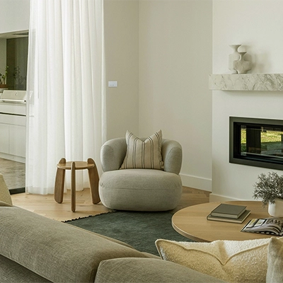 Stylish modern living room with a fireplace