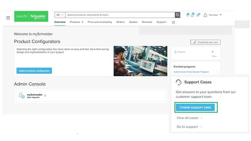Create support case in mySchneider.