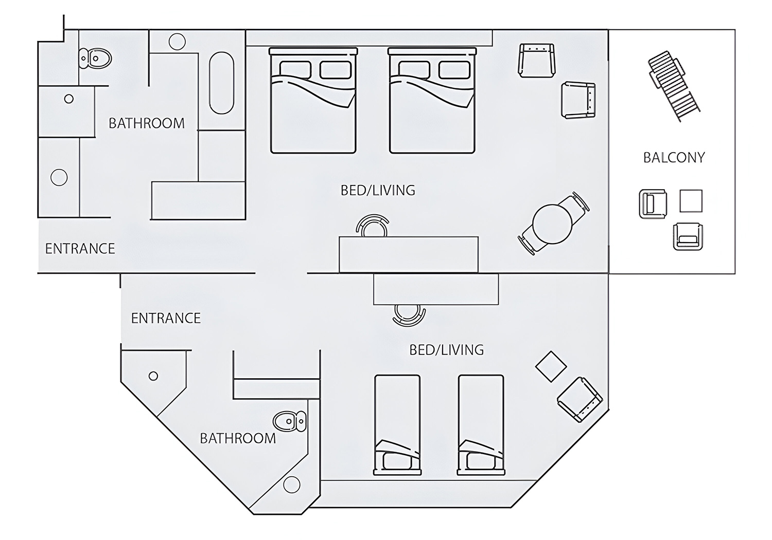The floor plan of the Reef View Hotel’s Family Room.