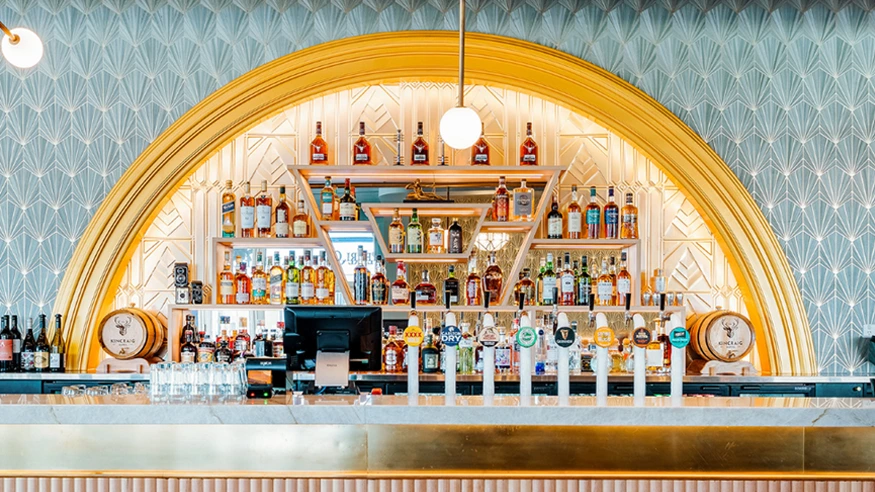 The bar counter at the refurbished Kincraig Hotel.